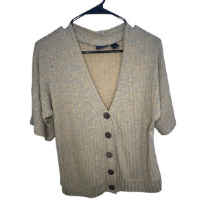 Daytrip Grey And Yellow Slouchy Short Sleeve Button Up Cardigan